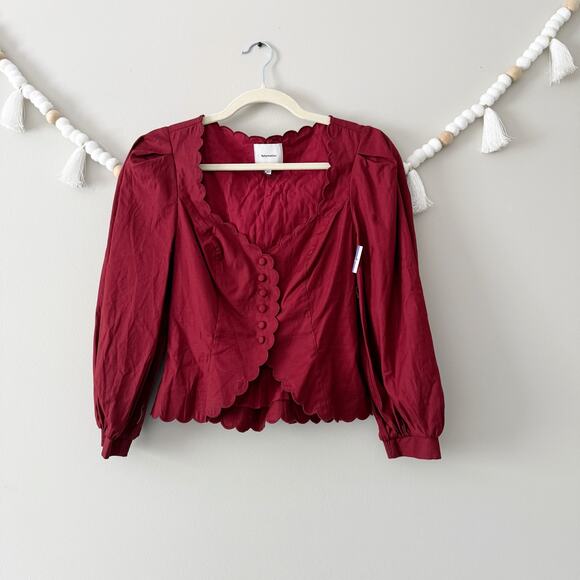 NEW Reformation Elianna Button-Up Blouse Top Cotton Burgundy Red Size 2 - Picture 13 of 15